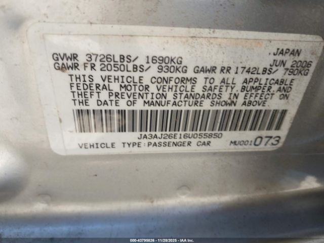 2006 MITSUBISHI LANCER JA3AJ26E16U055850 Photo 8
