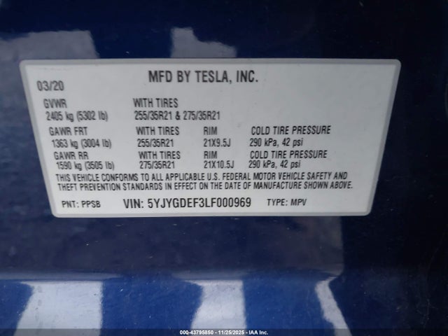 2020 TESLA MODEL Y 5YJYGDEF3LF000969 Photo 8