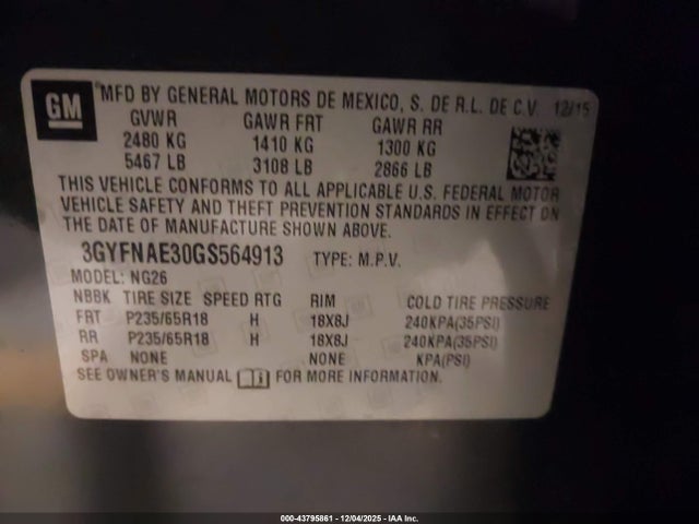 2016 CADILLAC SRX 3GYFNAE30GS564913 Photo 8