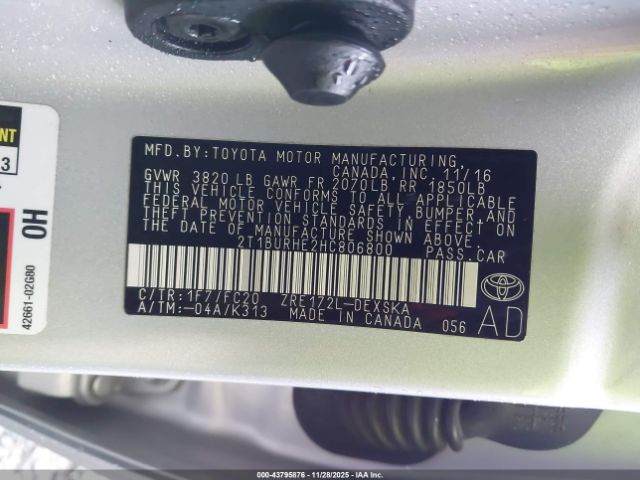 2017 TOYOTA COROLLA 2T1BURHE2HC806800 Photo 8