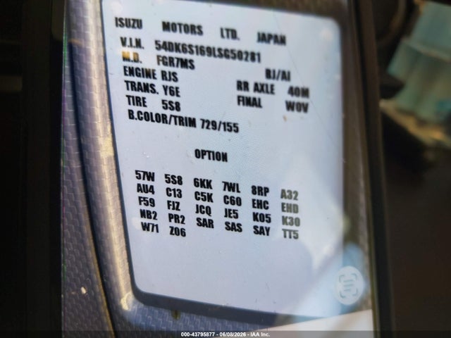 Продаж на аукціоні авто 2020 Isuzu Ftr, vin: 54DK6S169LSG50281, номер лоту: 43795877