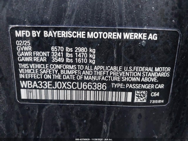 Продаж на аукціоні авто 2025 Bmw 760i Xdrive, vin: WBA33EJ0XSCU66386, номер лоту: 43795929