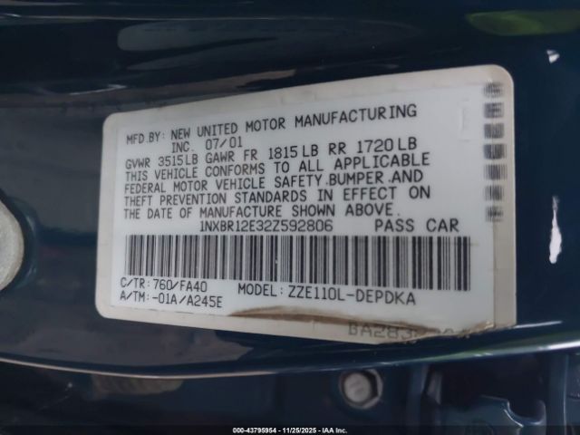 2002 TOYOTA COROLLA 1NXBR12E32Z592806 Photo 8