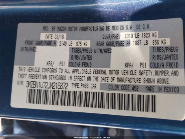 2018 MAZDA MAZDA3 3MZBN1U72JM216872 Photo 8