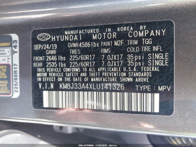 2020 HYUNDAI TUCSON KM8J33A4XLU141326 Photo 8