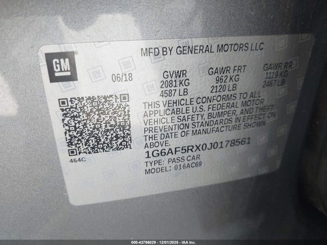 Aukcja sprzedaży 2018 Cadillac Ats Luxury, vin: 1G6AF5RX0J0178561, numer aukcji: 43796029