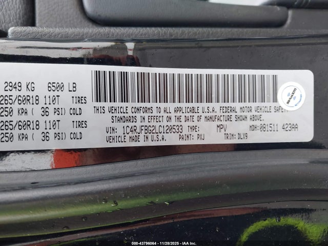 1C4RJFBG2LC120533 Jeep Grand Cherokee Limited 4x4