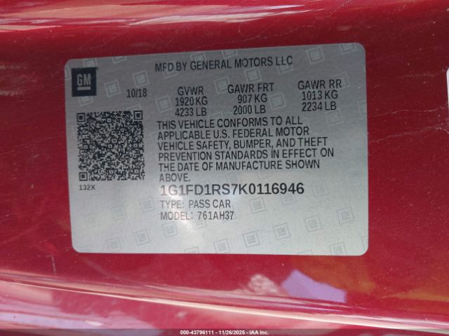 2019 CHEVROLET CAMARO 1G1FD1RS7K0116946 Photo 8