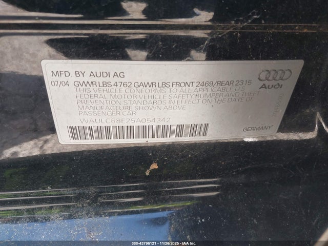 2005 AUDI A4 WAULC68E25A054342 Photo 8