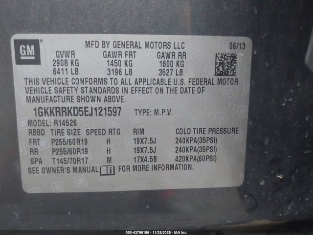 1GKKRRKD5EJ121597 GMC Acadia Slt-1