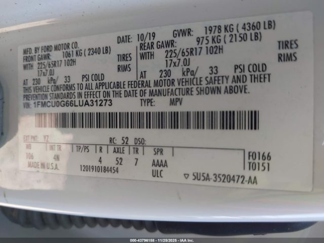 2020 FORD ESCAPE 1FMCU0G66LUA31273 Photo 8