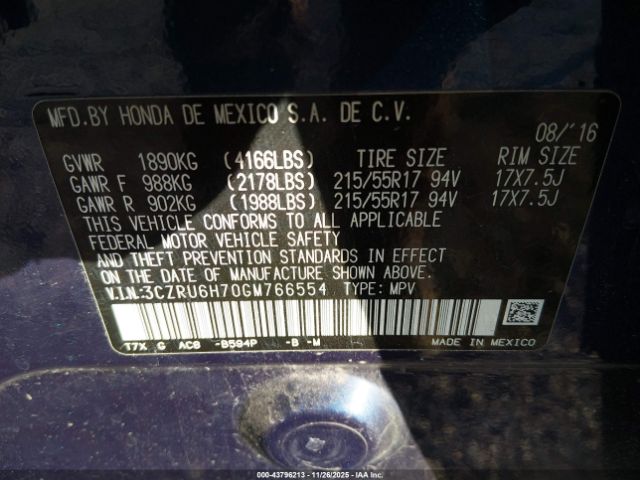 2016 HONDA HR-V 3CZRU6H70GM766554 Photo 8