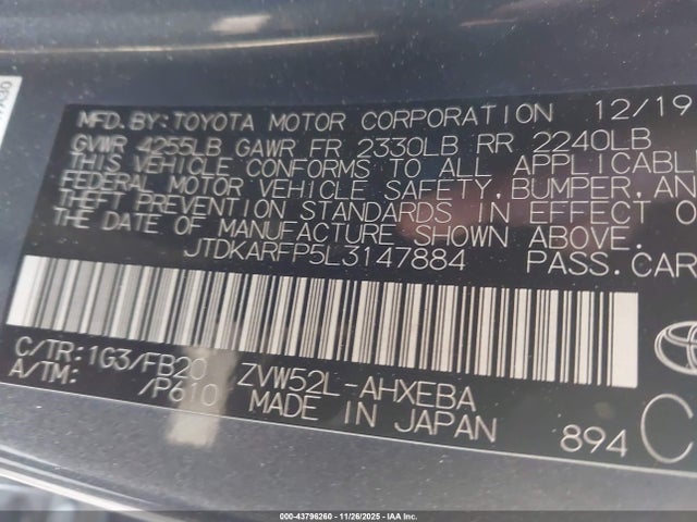 Toyota Prius Prime Le 2020 JTDKARFP5L3147884 Image 9