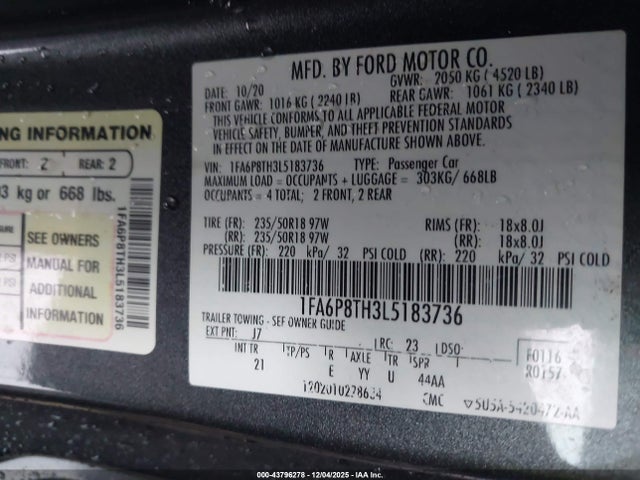 2020 FORD MUSTANG 1FA6P8TH3L5183736 Photo 8