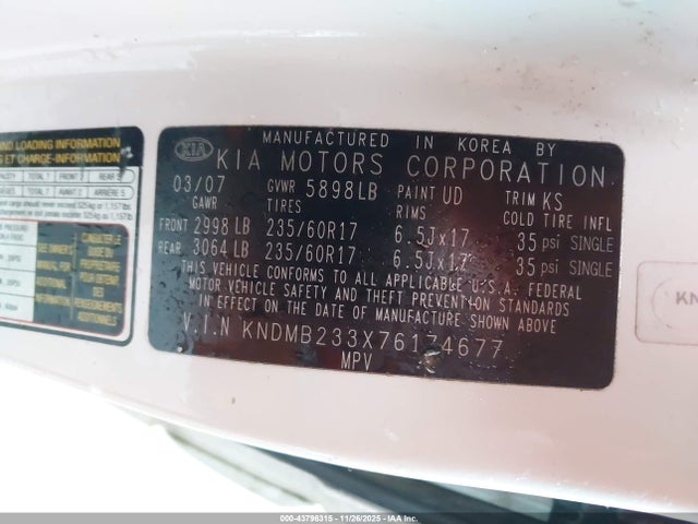 2007 KIA SEDONA KNDMB233X76174677 Photo 8