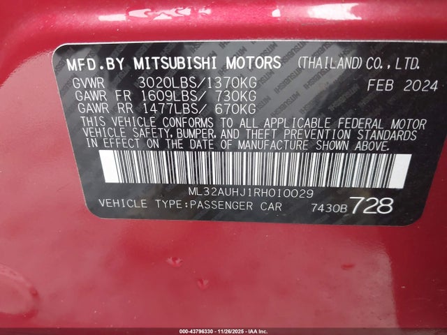 2024 MITSUBISHI MIRAGE ML32AUHJ1RH010029 Photo 8