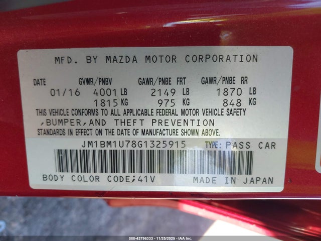 JM1BM1U78G1325915 Mazda Mazda3 I Sport