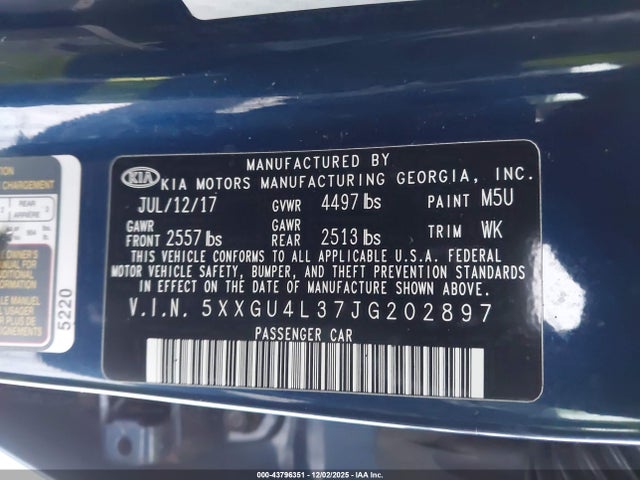5XXGU4L37JG202897 KIA OPTIMA EX