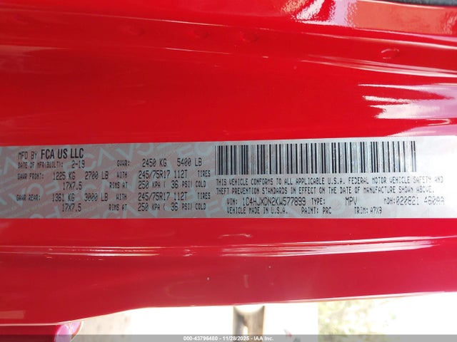 1C4HJXDN2KW577899 Jeep Wrangler Unlimited Sport S 4x4