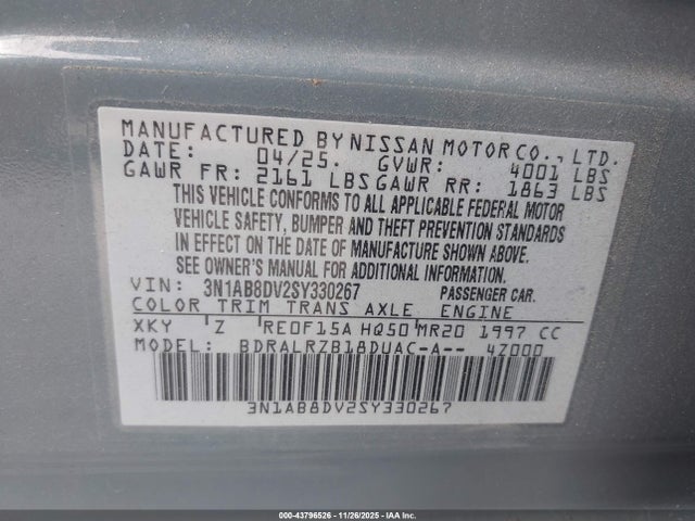 3N1AB8DV2SY330267 Nissan SENTRA SR