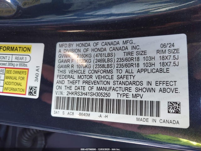 2HKRS3H41SH305250 Honda Cr-v Ex 2wd