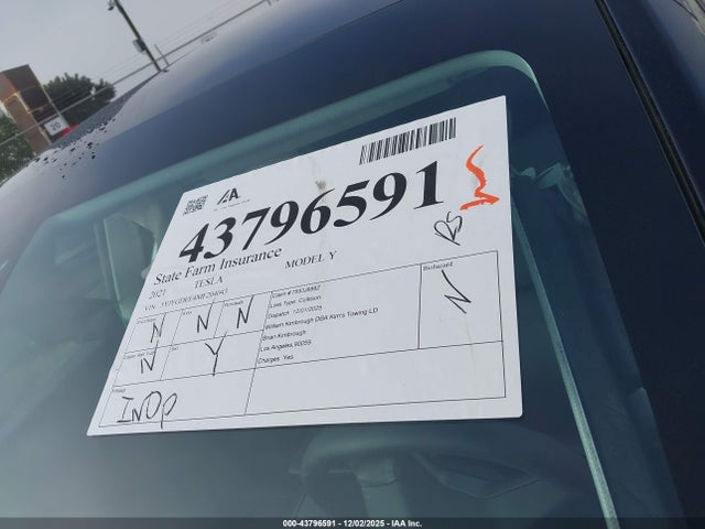 Aukcja sprzedaży 2021 Tesla Model Y Long Range Dual Motor All-wheel Drive, vin: 5YJYGDEE4MF204043, numer aukcji: 43796591