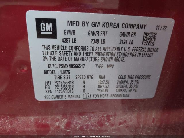 2022 CHEVROLET TRAX KL7CJPSMXNB566517 Photo 8