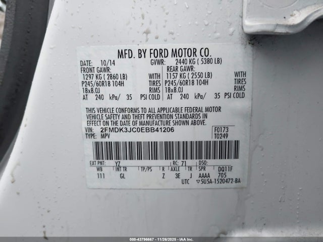Ford EDGE SEL 2014 2FMDK3JC0EBB41206 Image 9