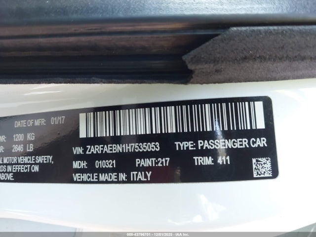 2017 ALFA ROMEO GIULIA ZARFAEBN1H7535053 Photo 8