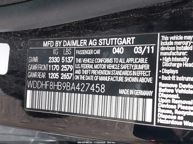 43796724 :رقم المزاد ، WDDHF8HB9BA427458 vin ، 2011 Mercedes-benz E 350 4matic مزاد بيع