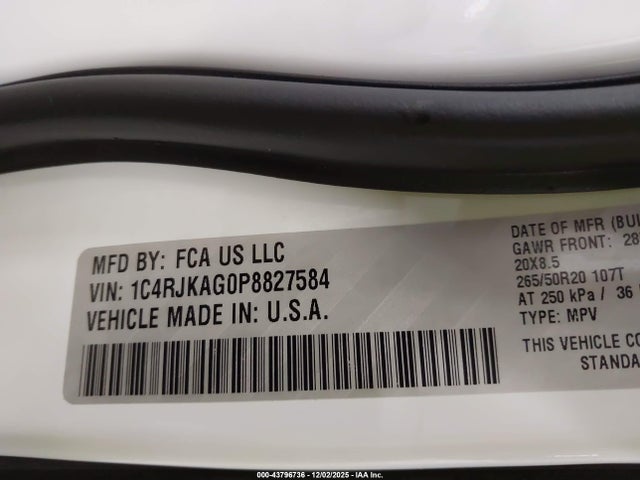 1C4RJKAG0P8827584 Jeep Grand Cherokee L Altitude 4x4