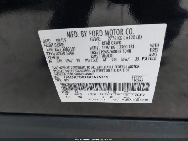 2016 FORD EXPLORER 1FM5K7D87GGA75719 Photo 8