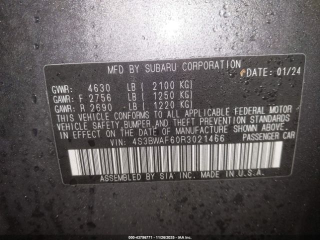 2024 SUBARU LEGACY 4S3BWAF60R3021466 Photo 8