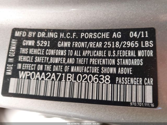 2011 PORSCHE PANAMERA WP0AA2A71BL020638 Photo 8