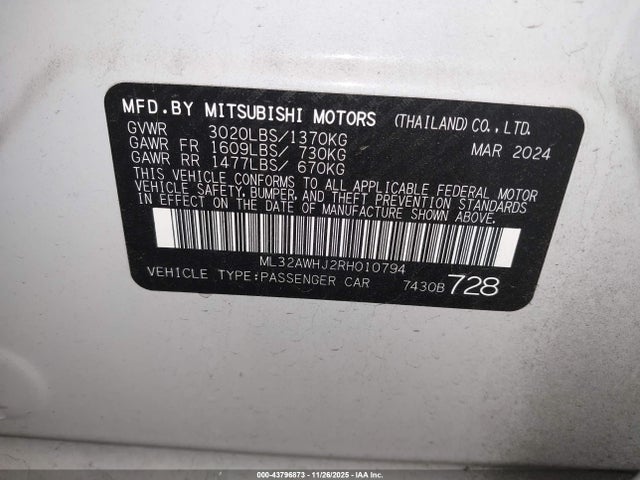 2024 MITSUBISHI MIRAGE ML32AWHJ2RH010794 Photo 8