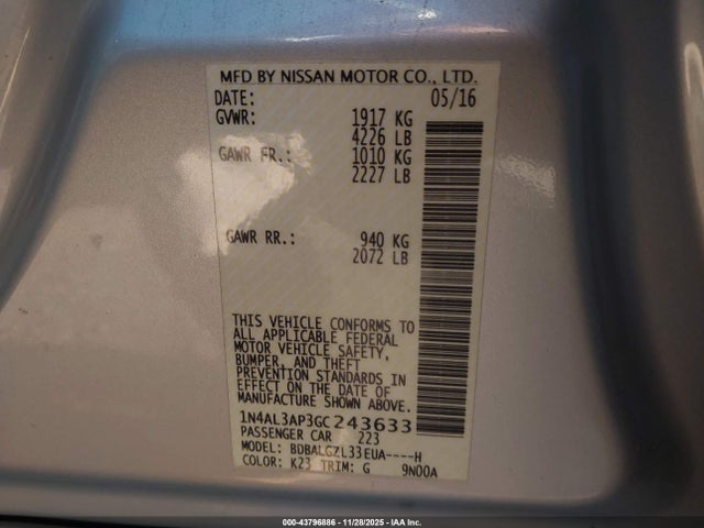 1N4AL3AP3GC243633 Nissan Altima 2.5 S