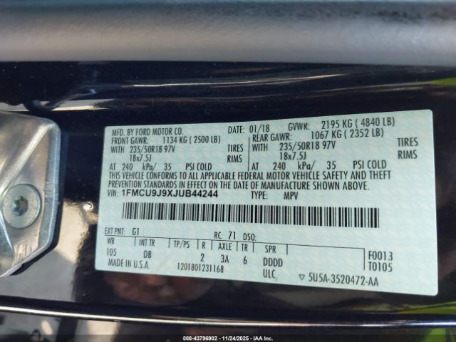 2018 FORD ESCAPE 1FMCU9J9XJUB44244 Photo 8