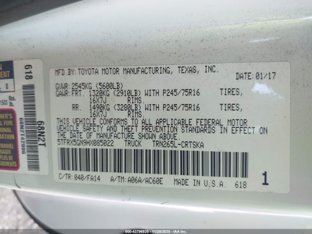 5TFRX5GN9HX085022 Toyota Tacoma Sr