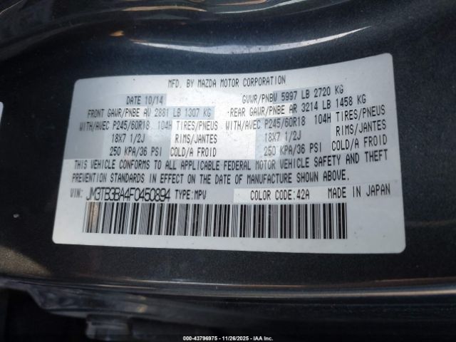 2015 MAZDA CX-9 JM3TB3BA4F0450894 Photo 8