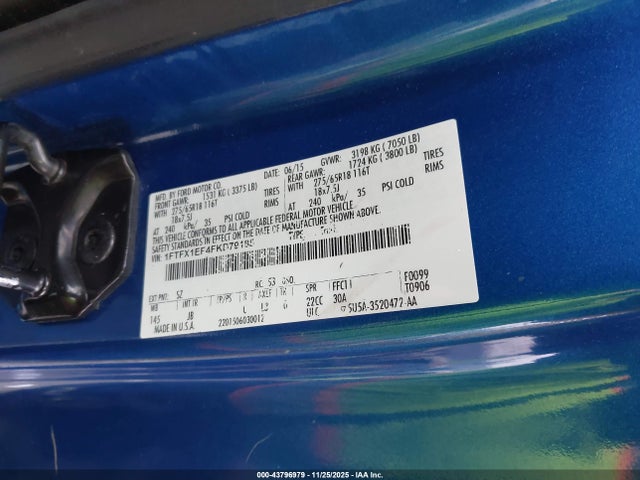 Aukcja sprzedaży 2015 Ford F-150 Xlt, vin: 1FTFX1EF4FKD79185, numer aukcji: 43796979