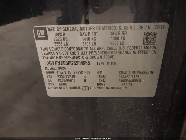 2016 CADILLAC SRX 3GYFNEE36GS504965 Photo 8