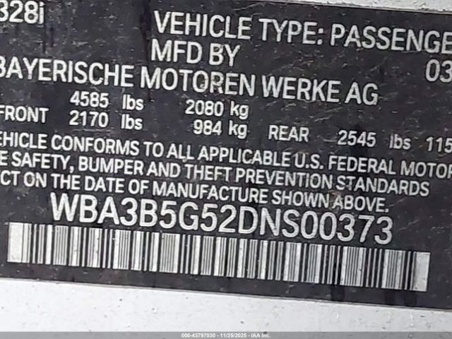 2013 BMW 328I WBA3B5G52DNS00373 Photo 8