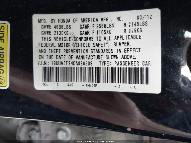 Продаж на аукціоні авто 2012 Acura Tl 3.5, vin: 19UUA8F24CA028809, номер лоту: 43797059