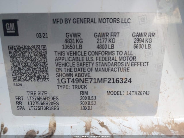 1GT49NE71MF216324 GMC Sierra 2500hd 4wd Standard Bed Slt