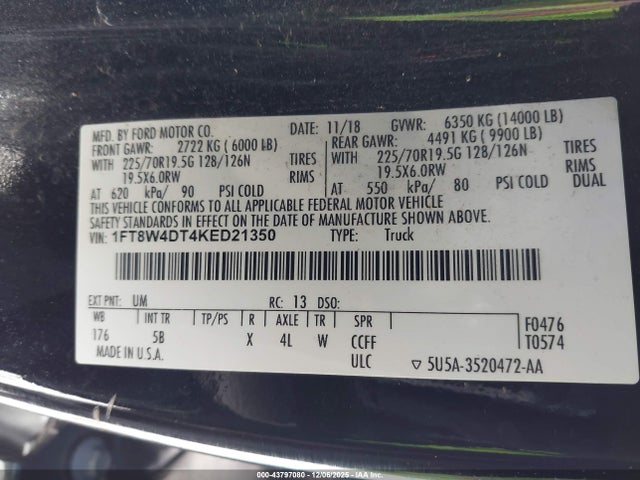 1FT8W4DT4KED21350 Ford F-450 Lariat