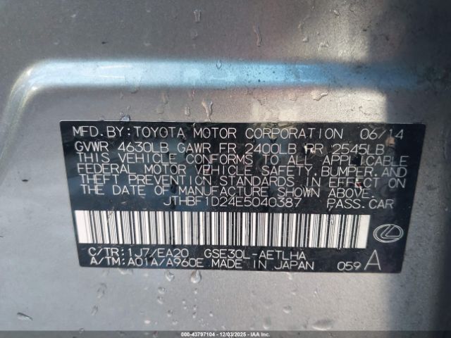 2014 LEXUS IS 250 JTHBF1D24E5040387 Photo 8