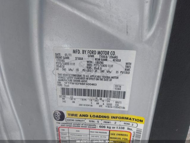 2011 FORD F-150 1FTFW1EF8BFA50463 Photo 8