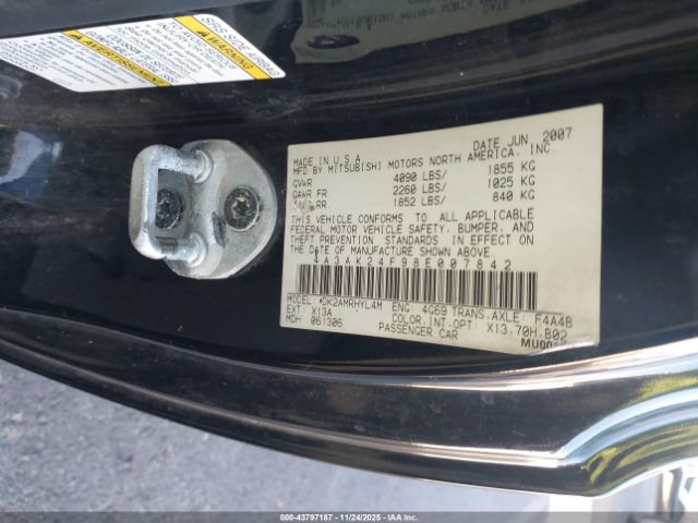 2008 MITSUBISHI ECLIPSE 4A3AK24F98E007842 Photo 8
