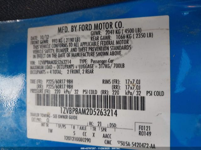 2013 FORD MUSTANG 1ZVBP8AM2D5263214 Photo 8