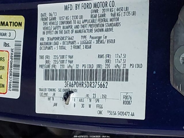 2013 FORD FUSION 3FA6P0HR5DR375662 Photo 8